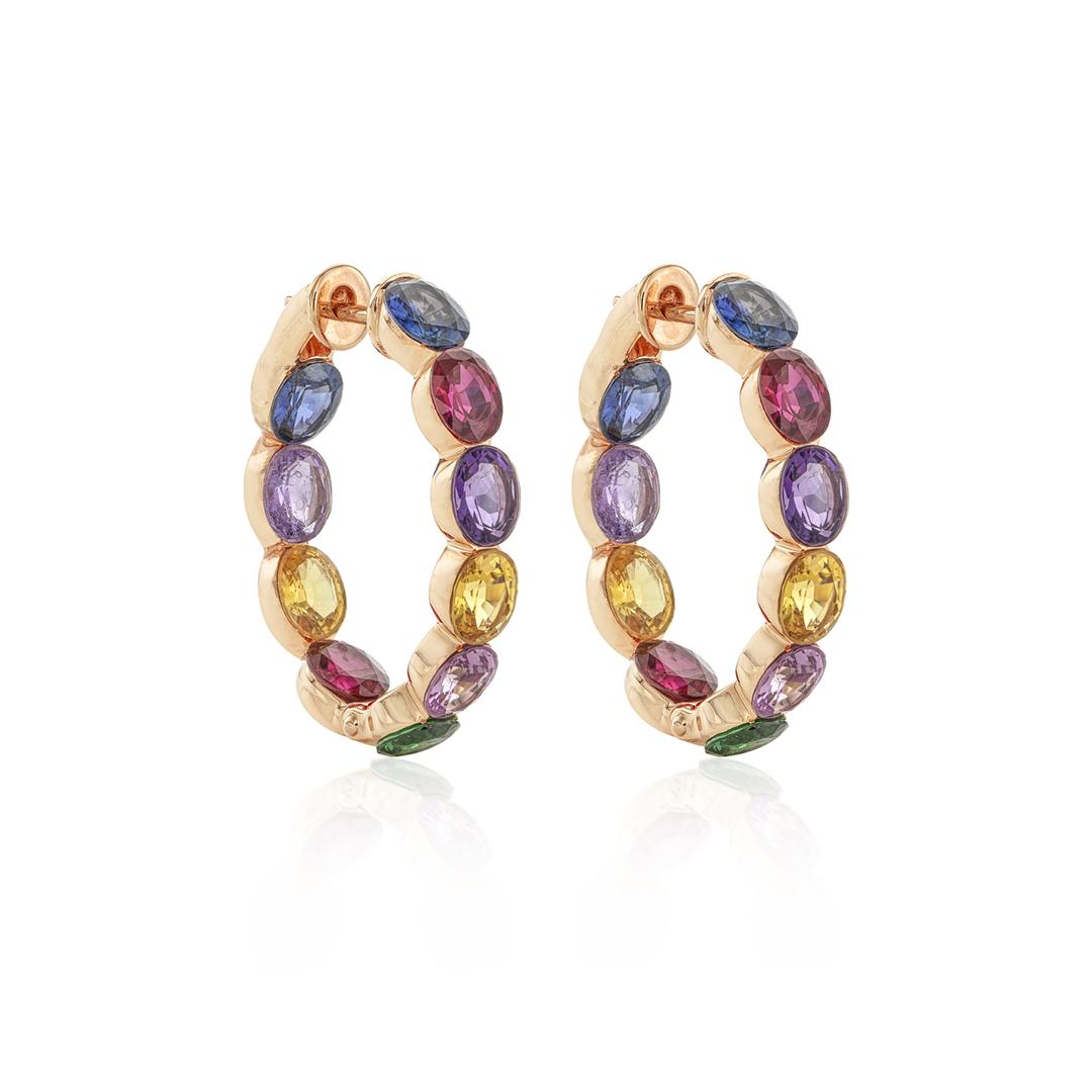Mixed Color Gemstone In and Out Hoop Earrings