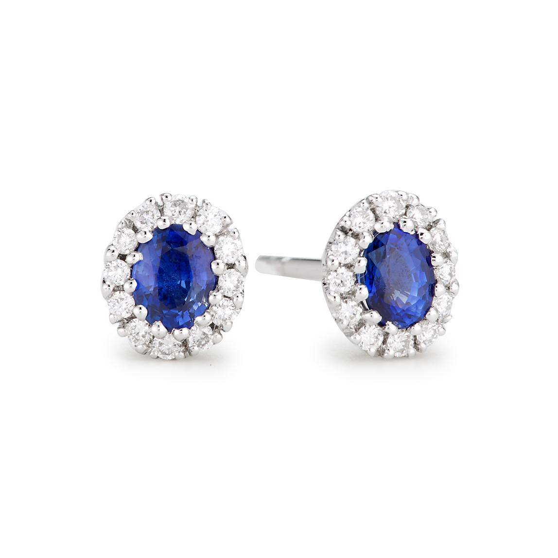 .43 CTW Oval Shaped Sapphire Post Earrings with Diamond Halo