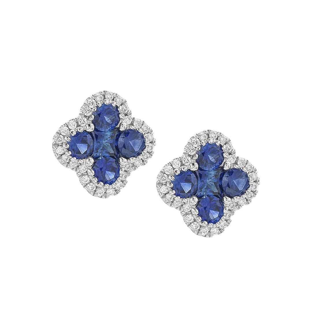 White Gold 1.09 CTW Sapphire & Diamond Clover Post Earrings