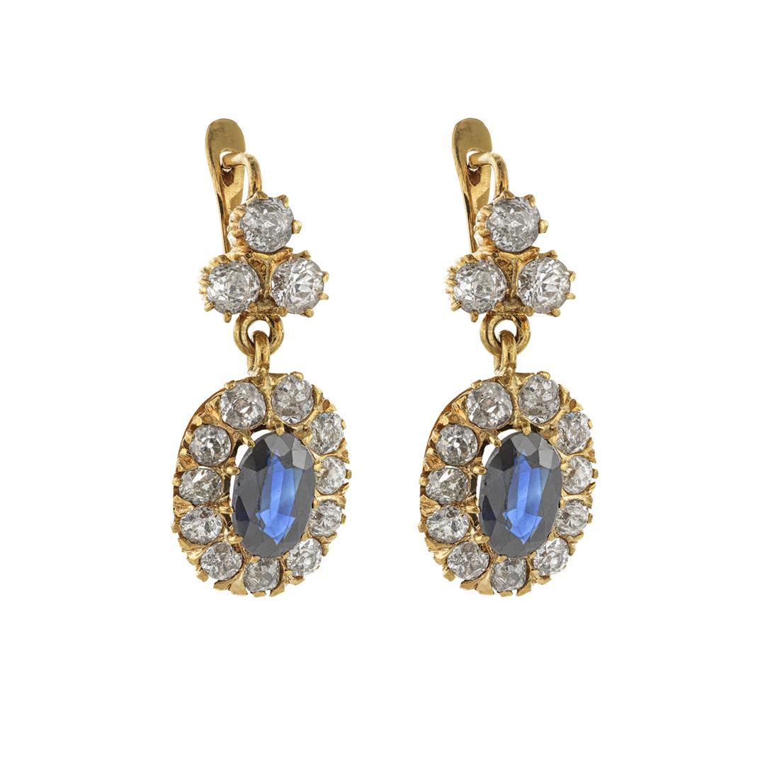 Estate Collection Oval Sapphire Drop Earrings with Diamonds