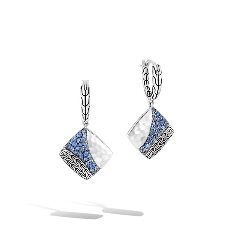 John Hardy Twisted Pave Drop Earrings with Blue Sapphires
