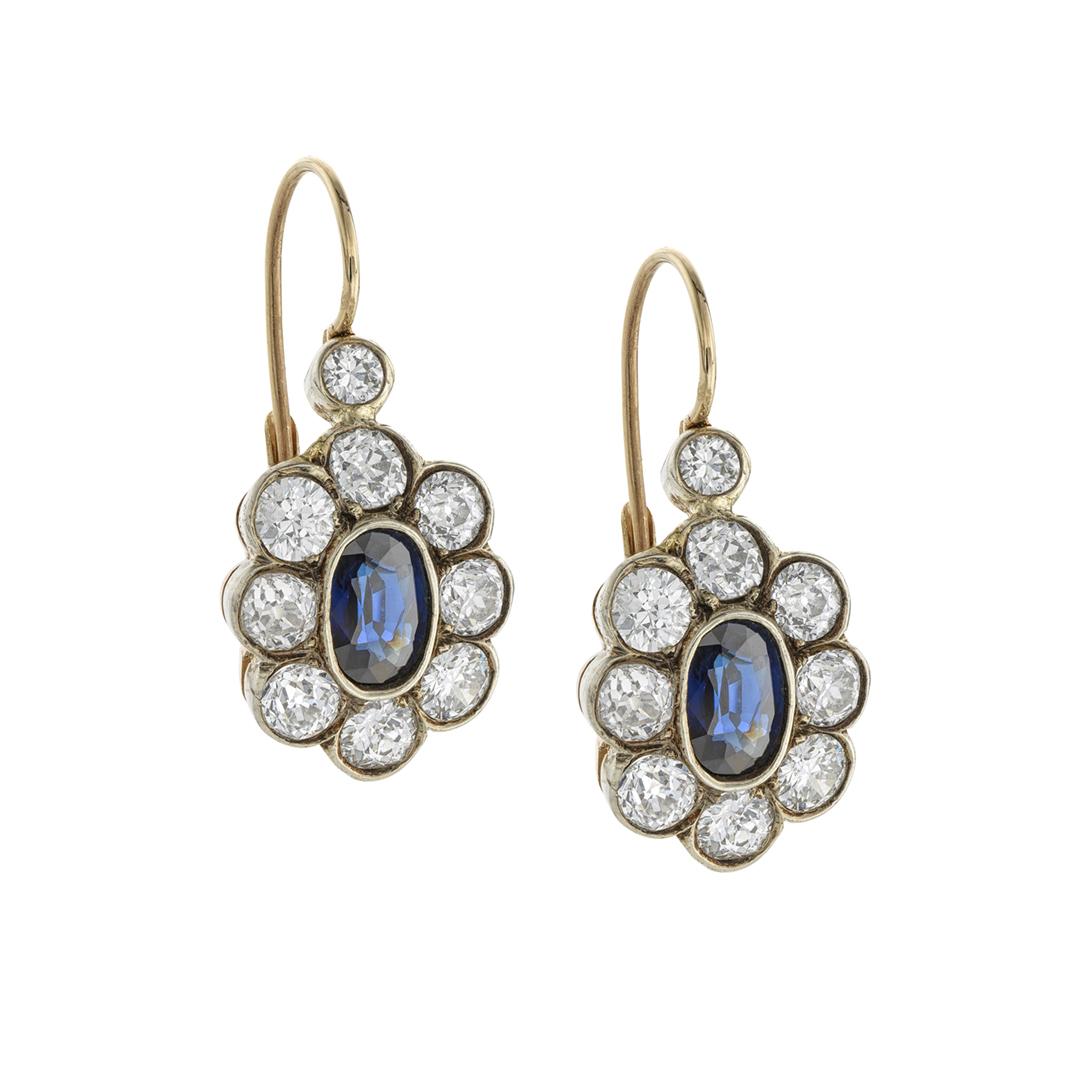 Estate Collection Sapphire and Diamond Cluster Earrings