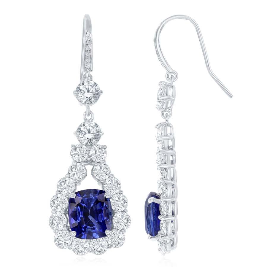 Cushion Sapphire and Diamond Dangle Earrings