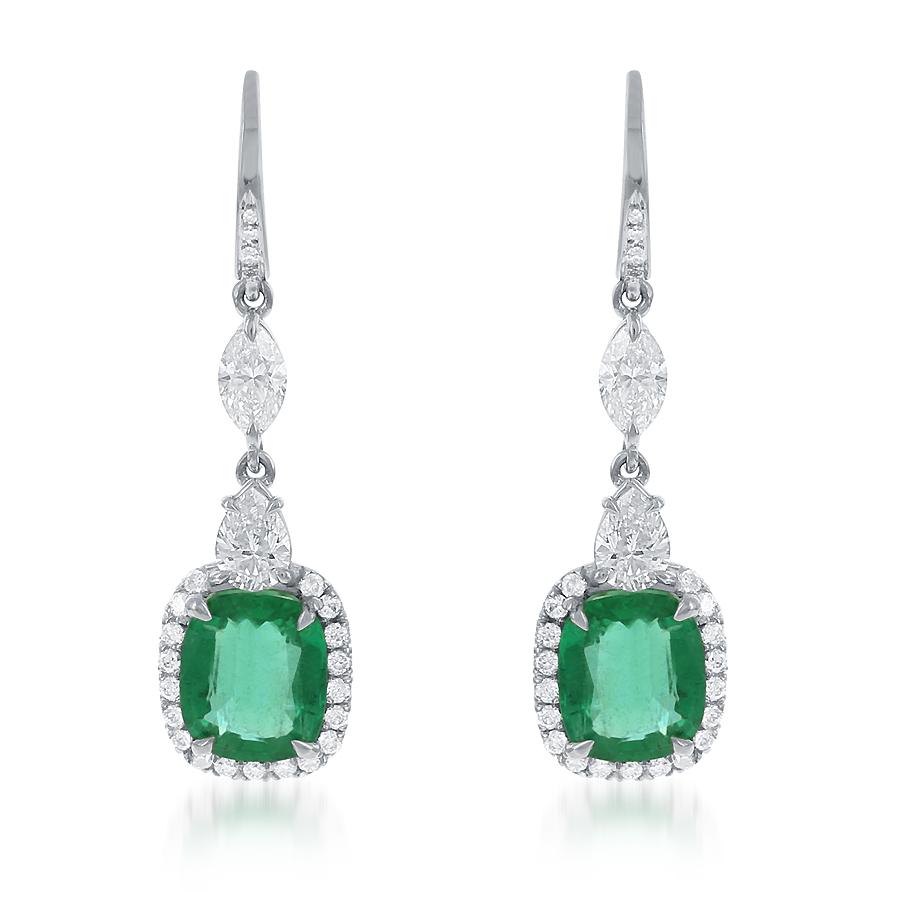 Cushion Emerald and Diamond Dangle Earrings