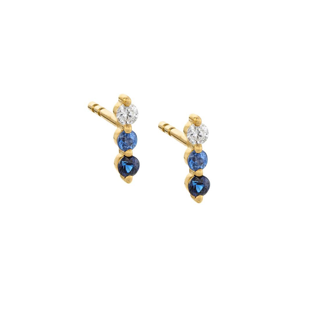 Blue Sapphire and Diamond Bar Post Earrings