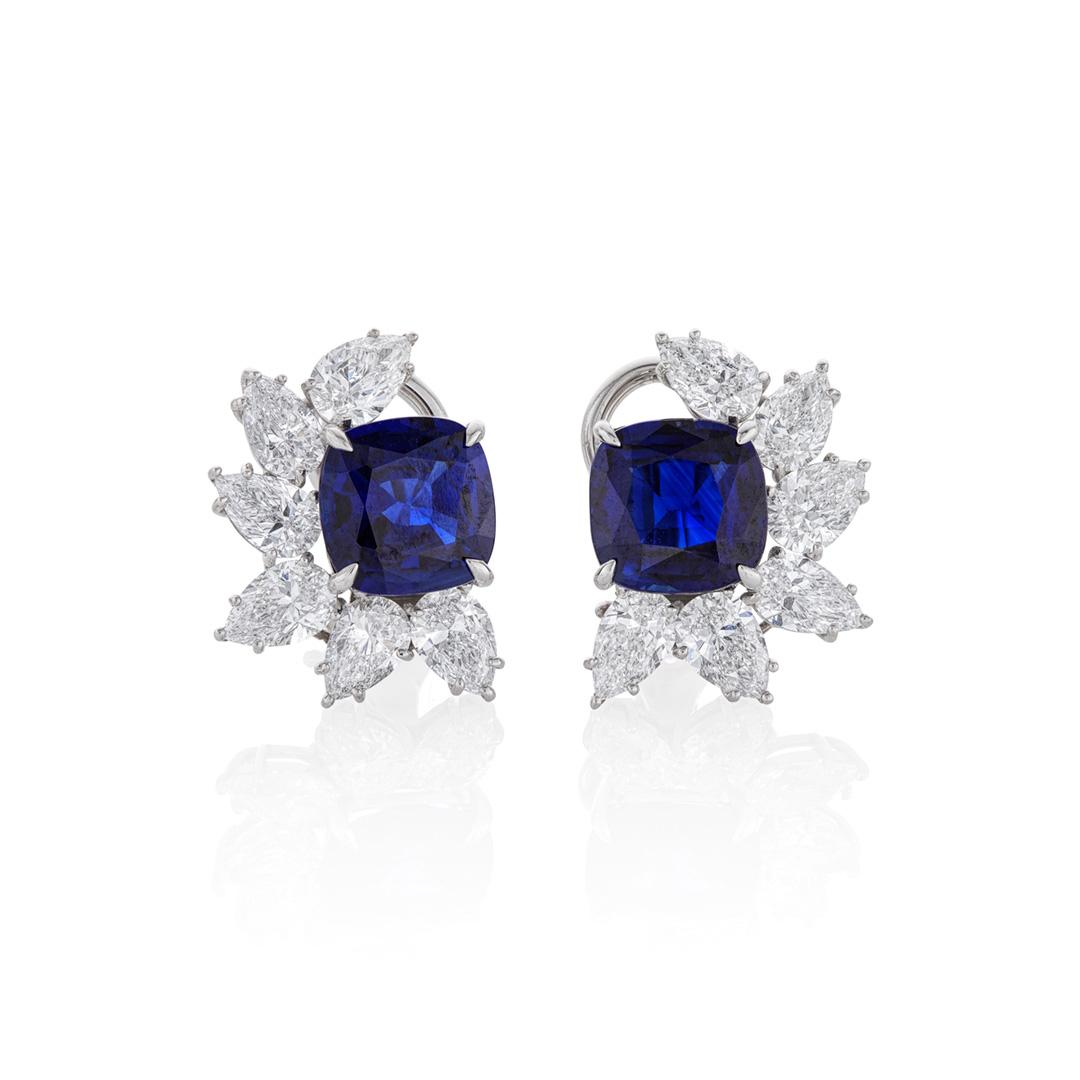 Sapphire and Diamond Asymmetrical White Gold Earrings