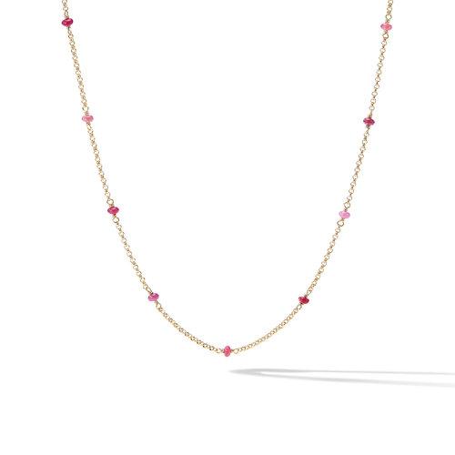 David Yurman Cable Collectibles Bead and Chain Necklace in 18k Yellow Gold with Rubies