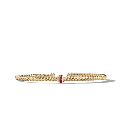 David Yurman Cable Classics Center Station Bracelet in 18K Yellow Gold with Pave Rubies