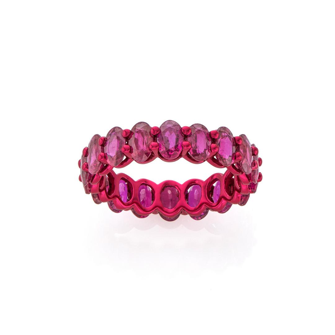 Oval Ruby and Red Gold Eternity Band