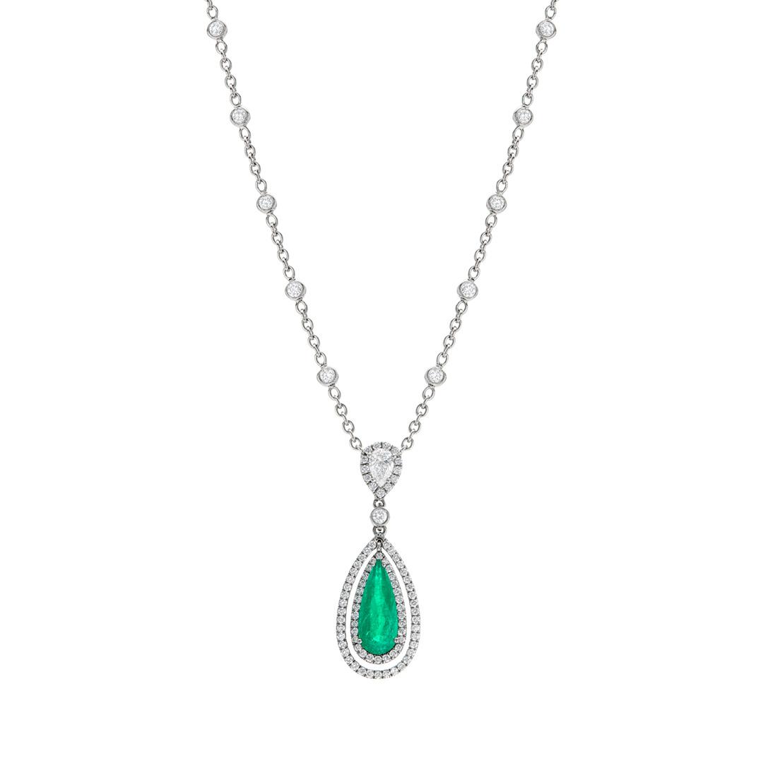 Double Pear Shape Emerald and Diamond Necklace