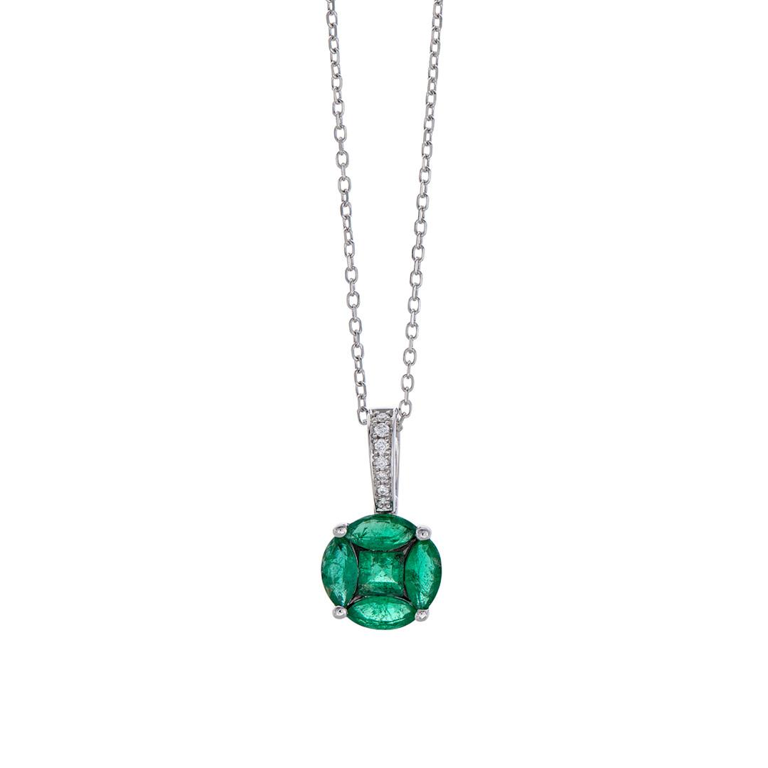 Emerald Cluster Necklace with Diamond Accents