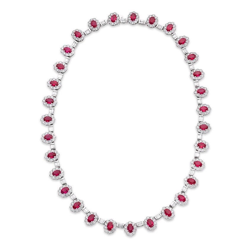 White Gold Ruby & Diamond Necklace