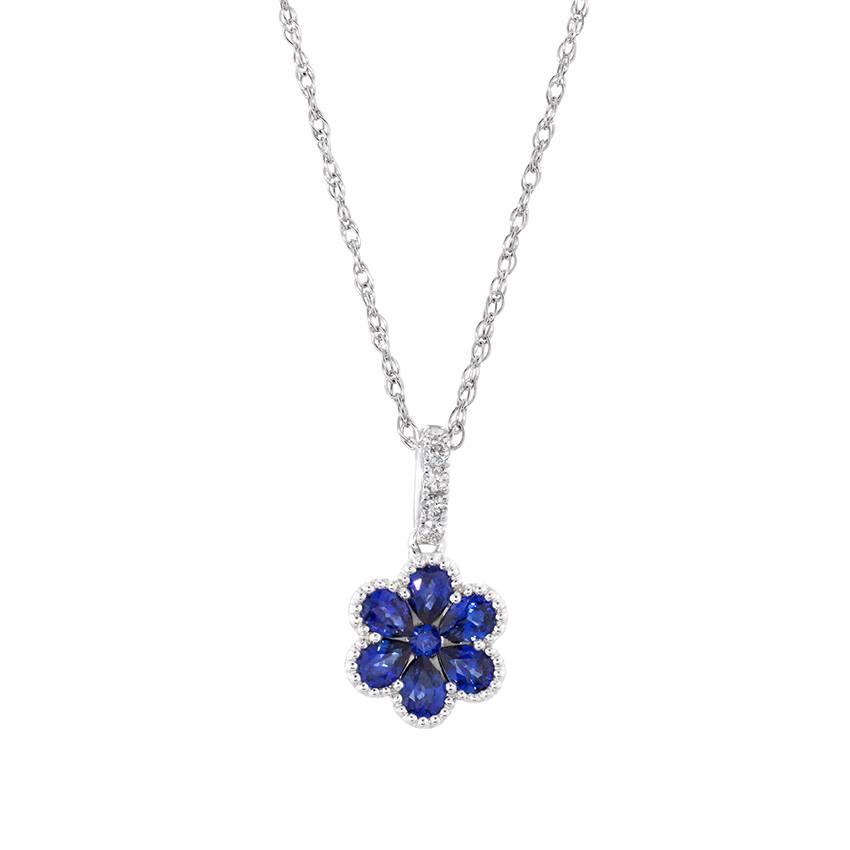 Flower Shaped .69 CTW Sapphire Pendant Necklace with Diamonds