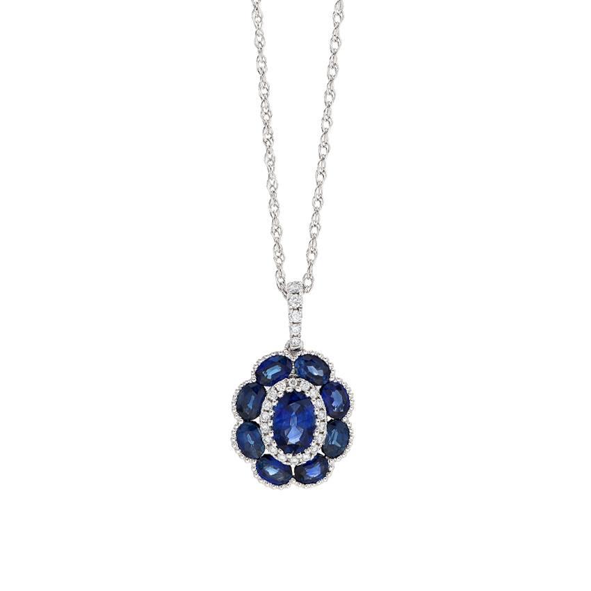 White Gold Oval Sapphire & Diamond Pendant Necklace
