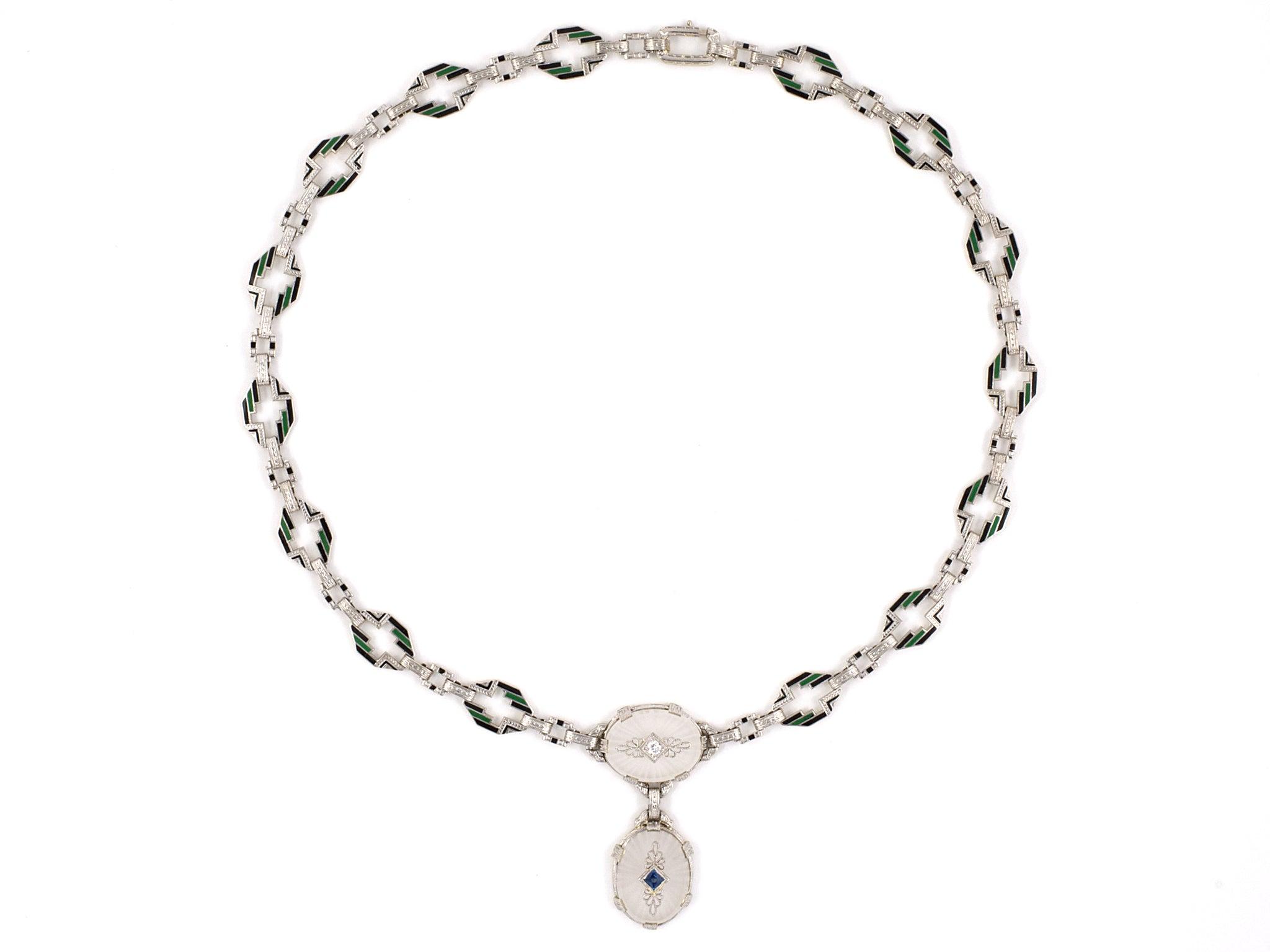Estate Collection Art Deco Diamond Enamel Drop Necklace