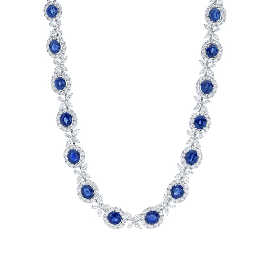 Oval Sapphire with Marquise Diamond Necklace