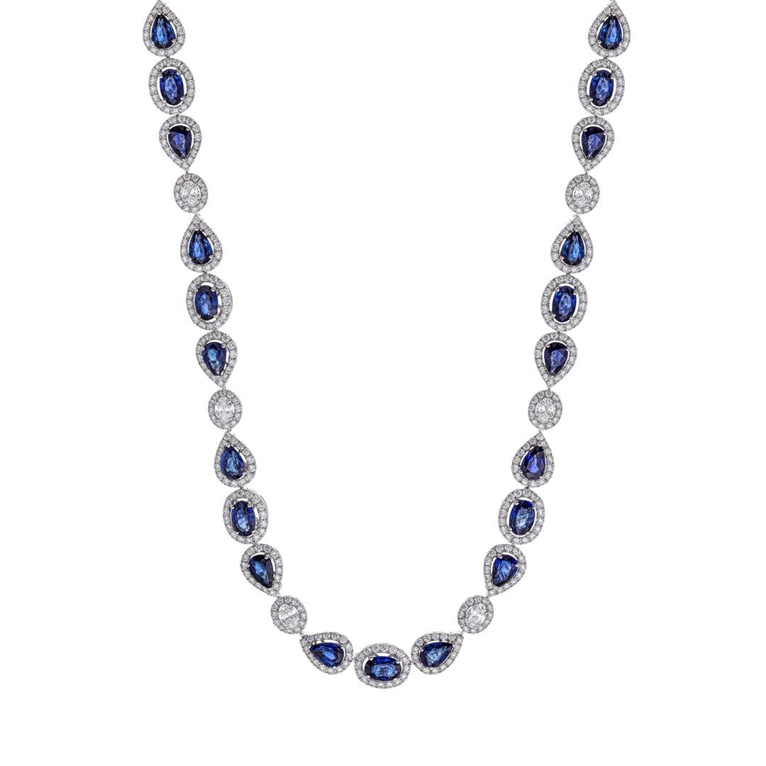 Oval and Pear Shape Sapphire and Diamond Link Necklace