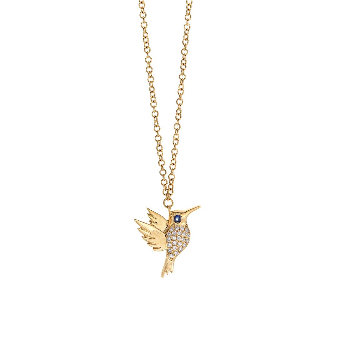 Yellow Gold Hummingbird Pendant Necklace