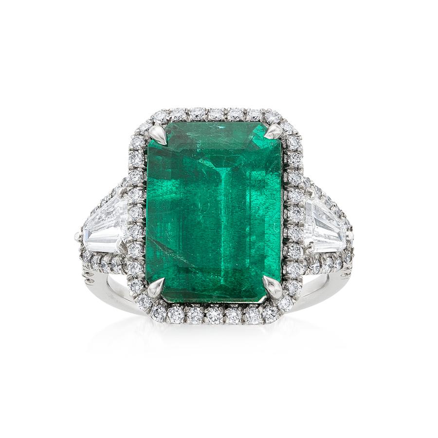 7.31 CT Platinum Emerald & Diamond Ring