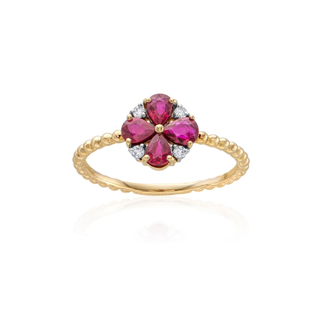 Ruby and Diamond Flower Stackable Ring