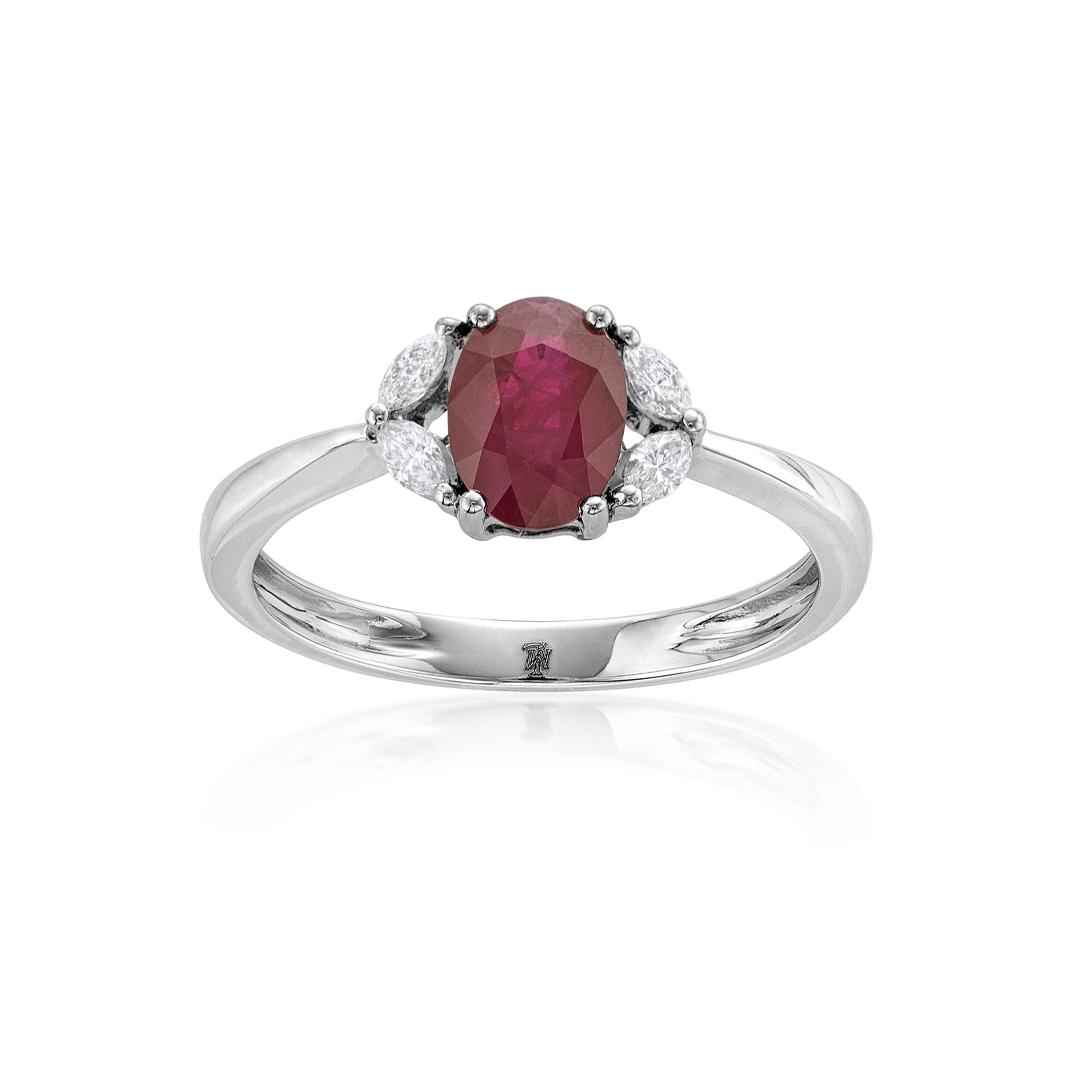 Oval Ruby Ring with Marquise Diamonds