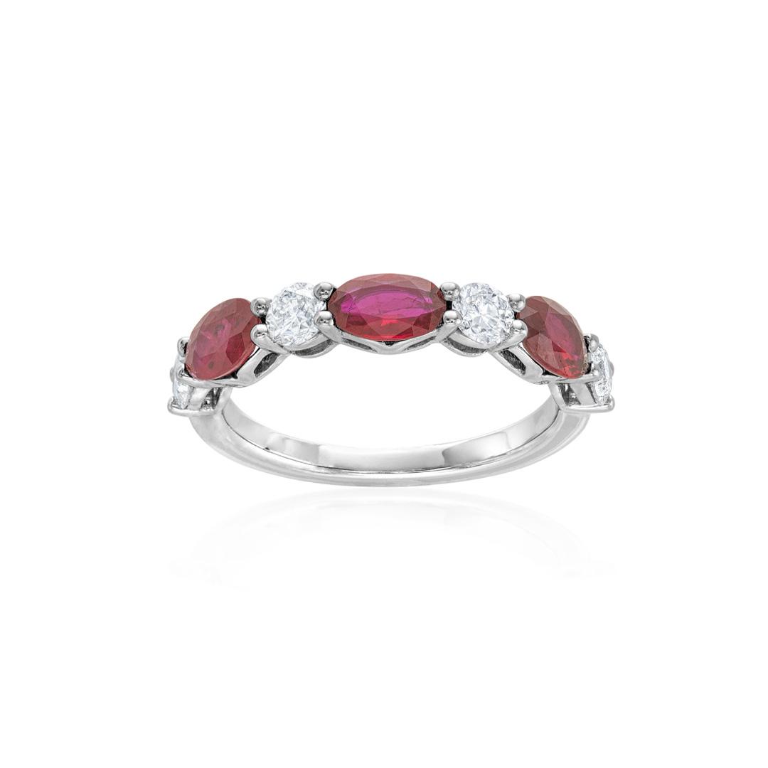 Oval Ruby and Round Diamond White Gold Band