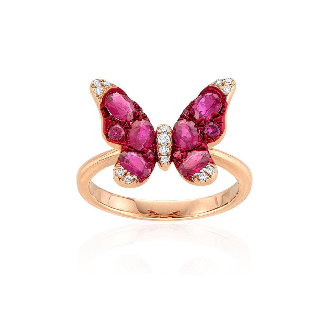 Ruby and Diamond Rose Gold Butterfly Ring