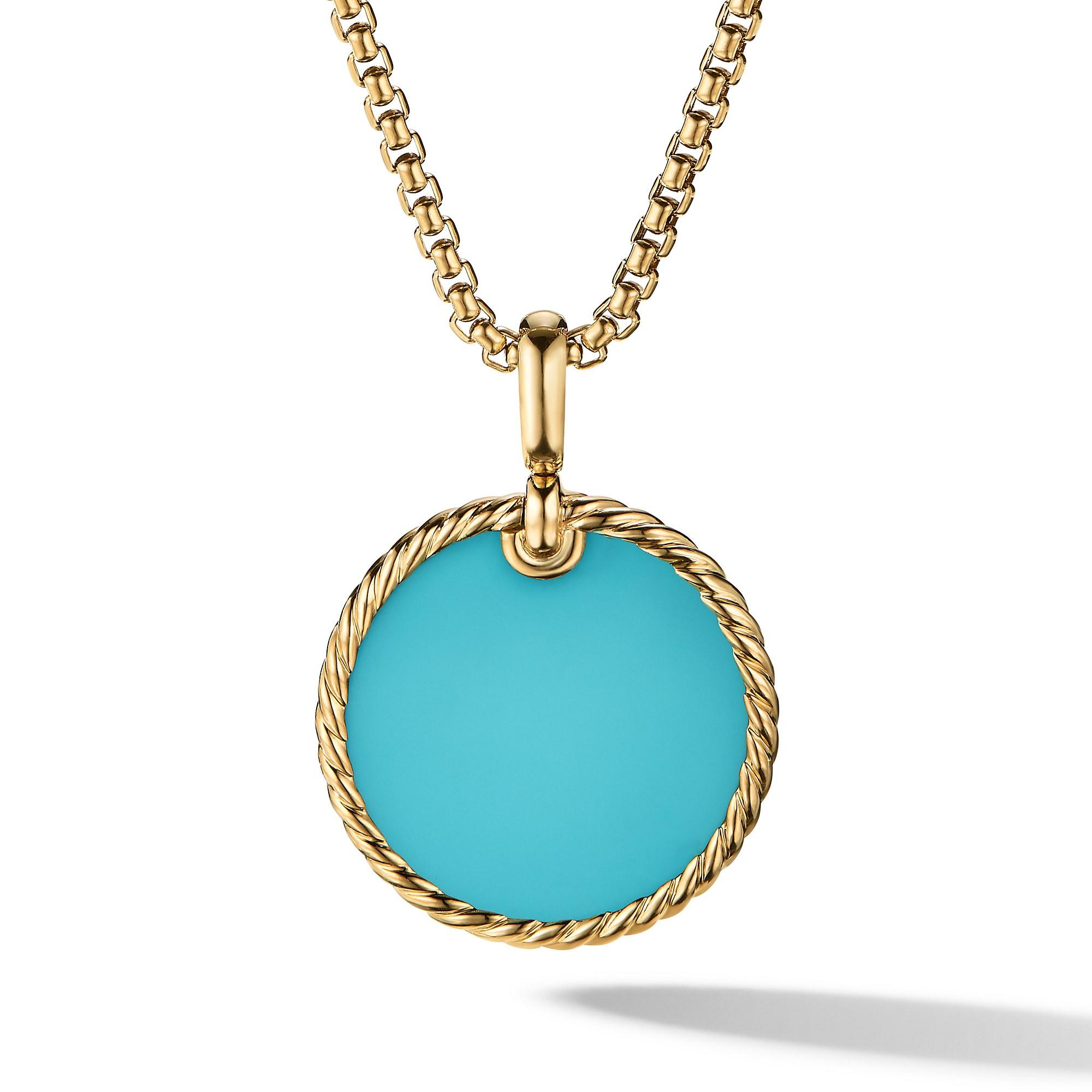 David Yurman DY Elements Disc Pendant in 18K Yellow Gold with Turquoise, 24mm