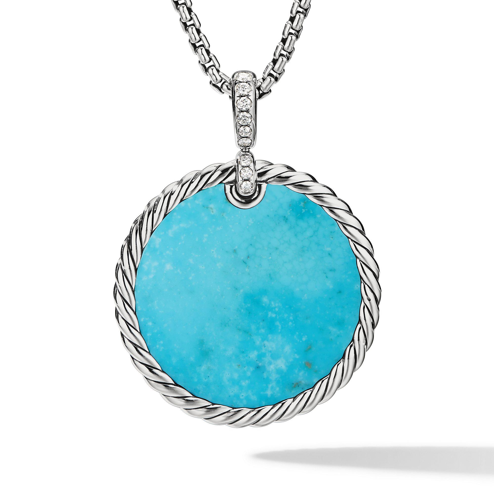 David Yurman DY Elements Disc Pendant with Turquoise and Mother Of Pearl and Pave Diamonds