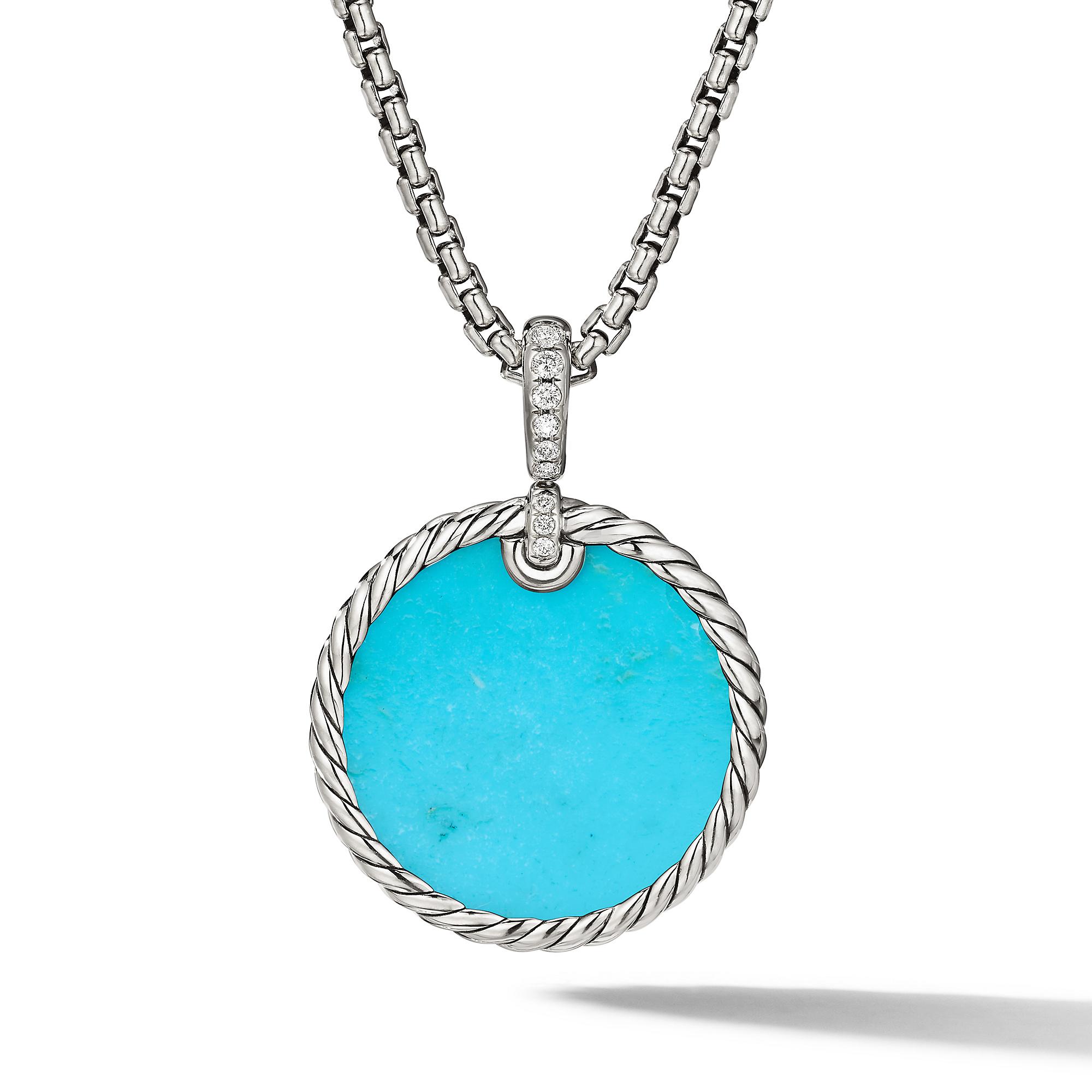 David Yurman DY Elements  Reversible Disc Pendant with Turquoise and Mother Of Pearl and Pave Diamonds
