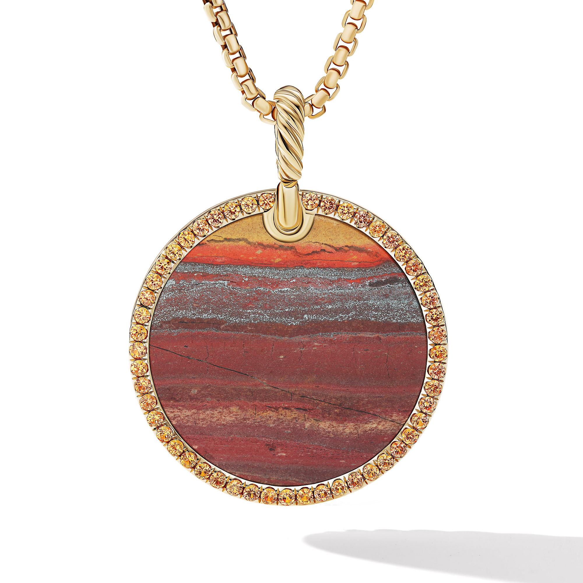 David Yurman DY Elements Artist Series Disc Pendant in 18K Yellow Gold with Jasper and Pave Orange Sapphires