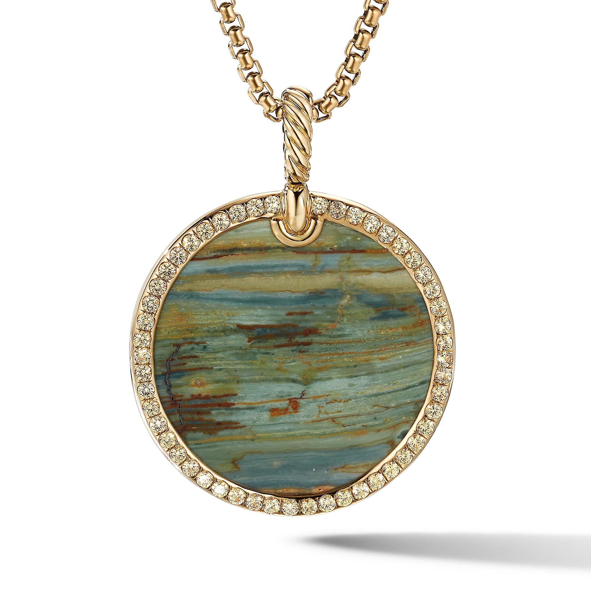 David Yurman DY Elements Artist Series Disc Pendant in 18K Yellow Gold with Bogwood and Pave Yellow Sapphires