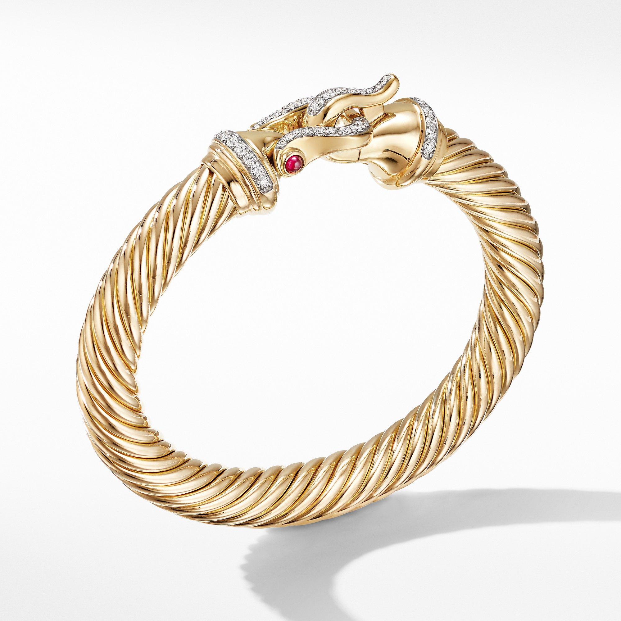 David Yurman Cable Buckle Bracelet in 18K Yellow Gold with Diamonds and Rubies