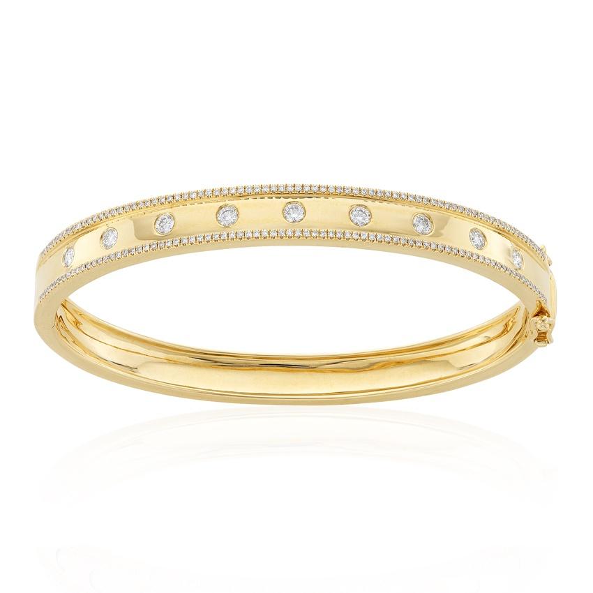 Yellow Gold Round Diamond Bangle Bracelet