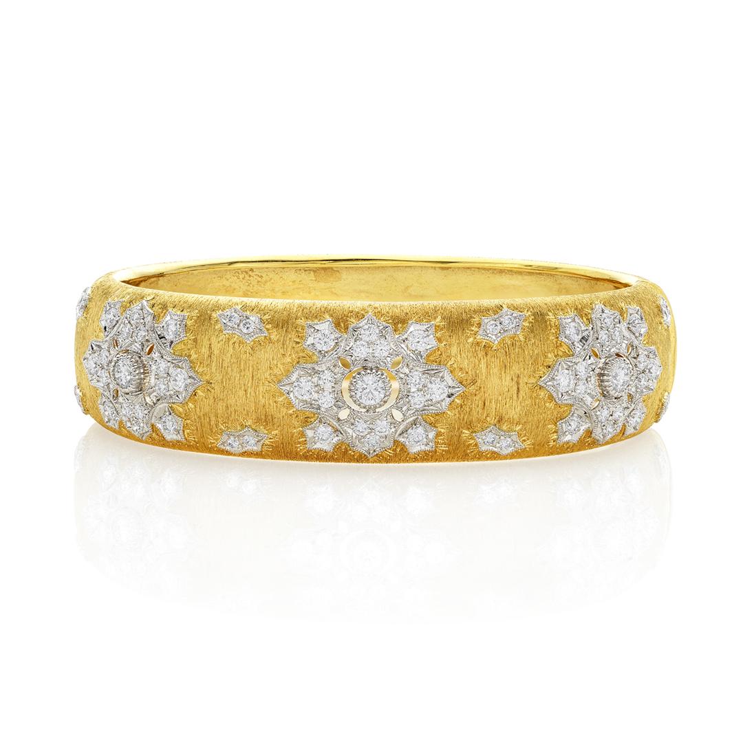 Yellow Gold Snowflake Diamonds Bangle Bracelet
