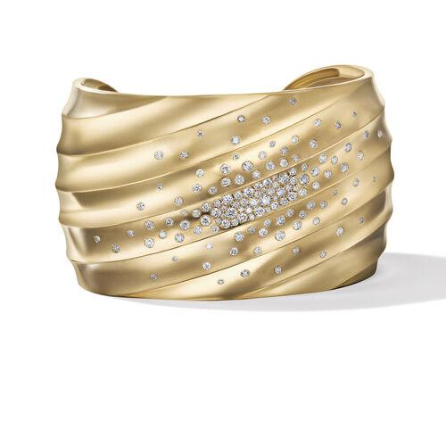 David Yurman Cable Edge Cuff Bracelet in Recycled 18K Yellow Gold with Pave Diamonds