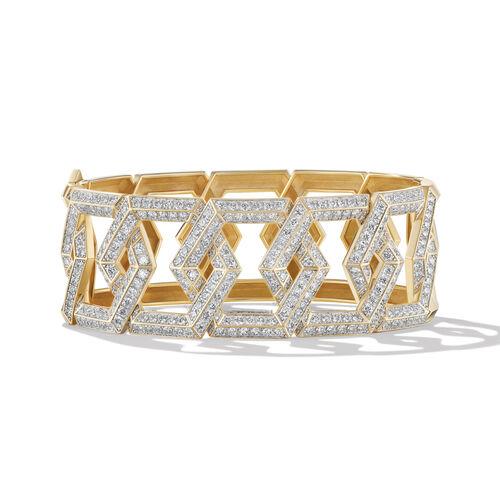David Yurman Diamond Carlyle Open Bracelet in 18k Yellow Gold with Pave Diamonds