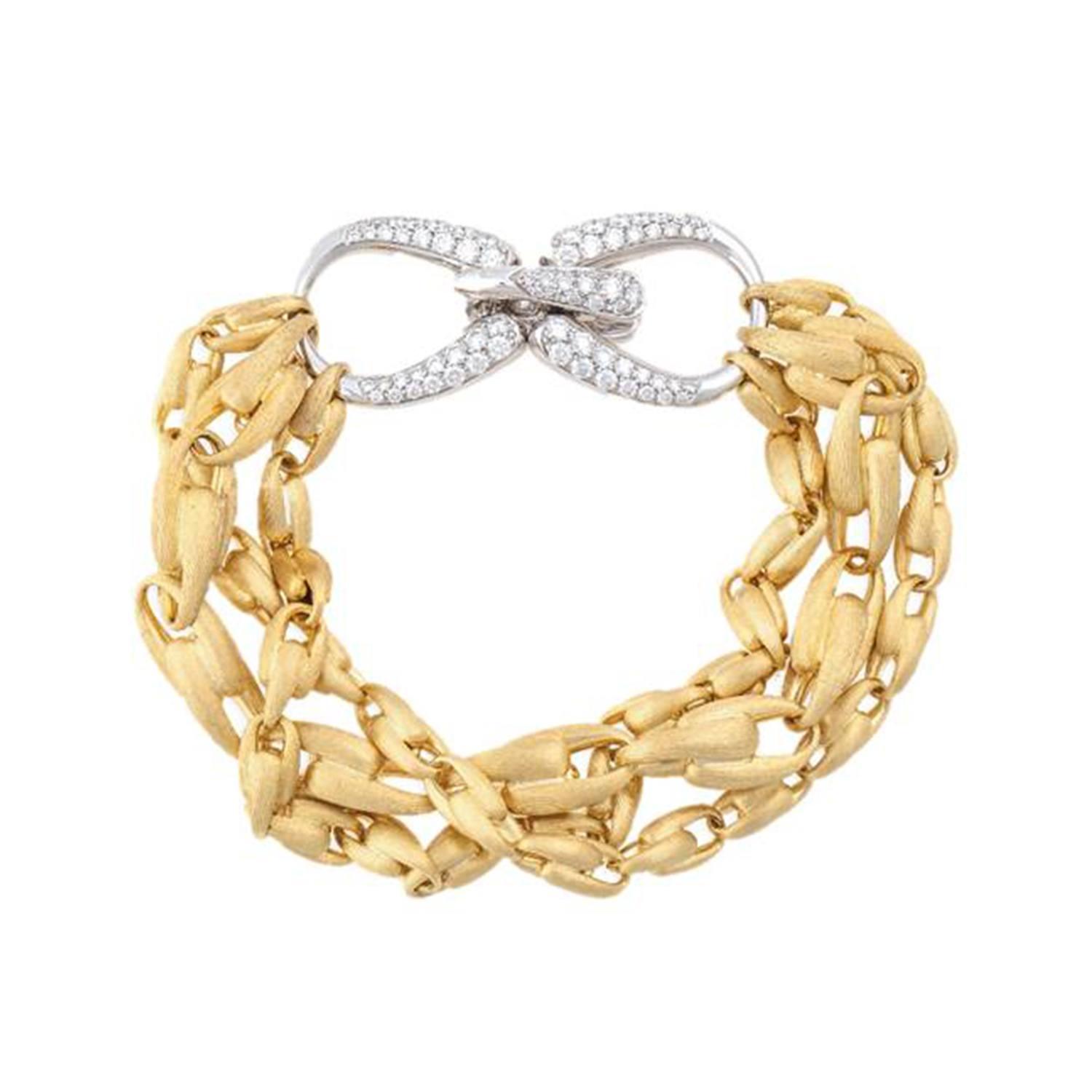 Marco Bicego Yellow & White Gold Lucia Triple Strand Diamond & Chain Link Bracelet