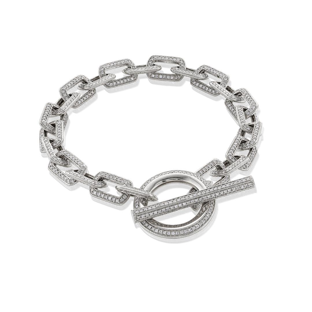 White Gold Diamond Link Toggle Bracelet