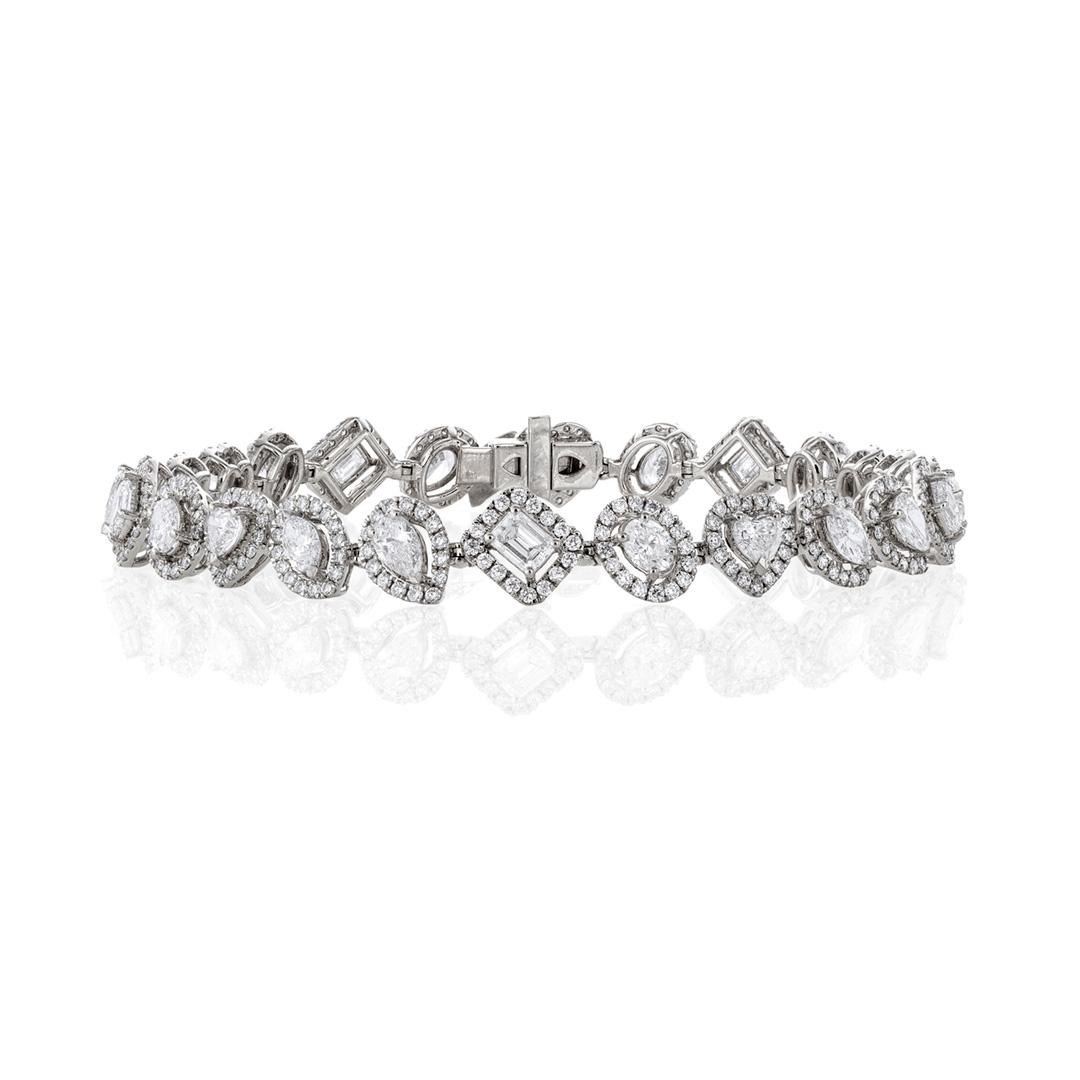 6.67 CTW Multi Shaped Diamond Line Bracelet with Diamond Halos