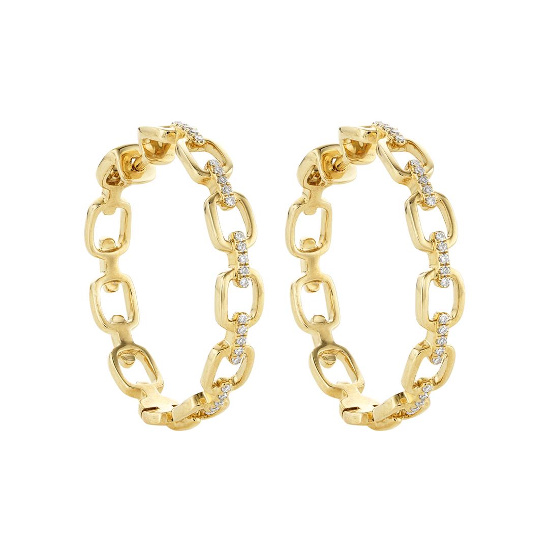 Pave Link Chain Hoop Earrings