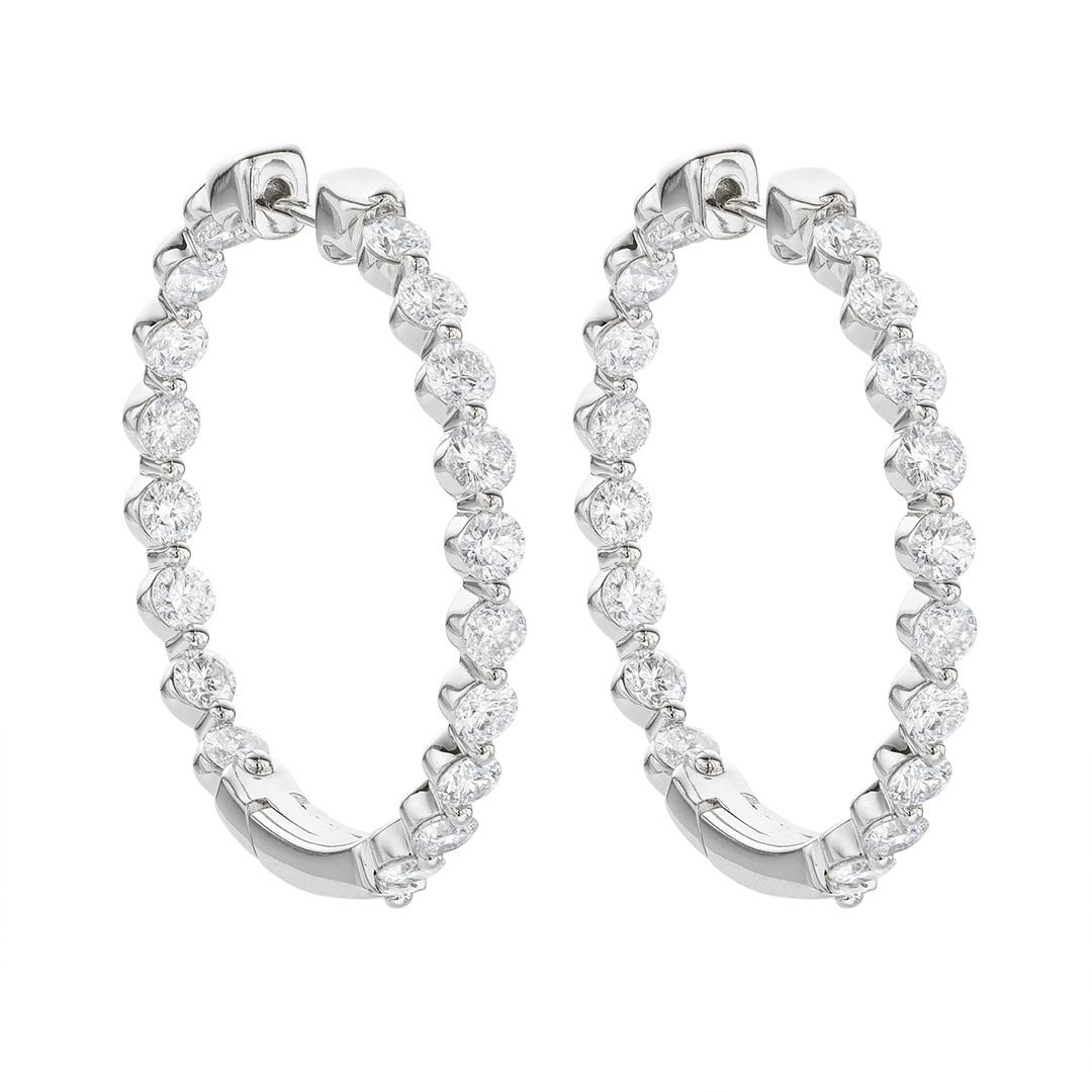 White Gold 2.97 CTW Diamond In and Out Hoop Earrings | Front View