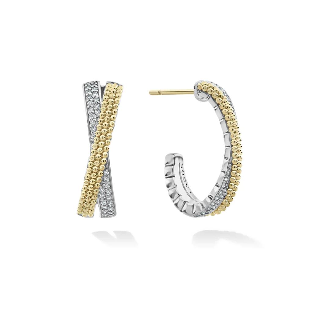 Lagos Caviar Lux Large Gold Caviar X Diamond Hoop Earrings
