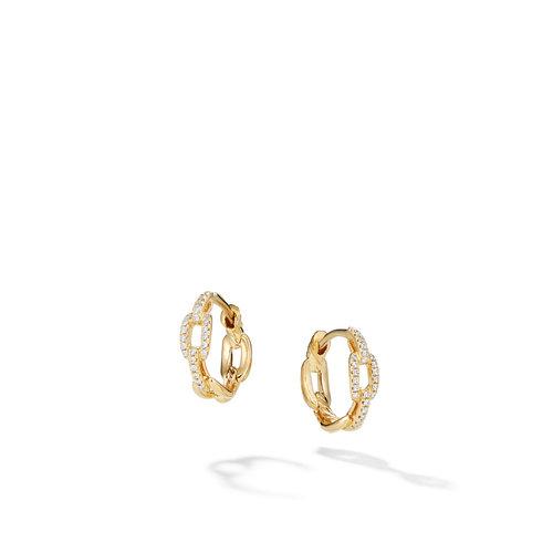 David Yurman Stax Chain Link Huggie Hoop Earrings with Diamonds in 18K Gold
