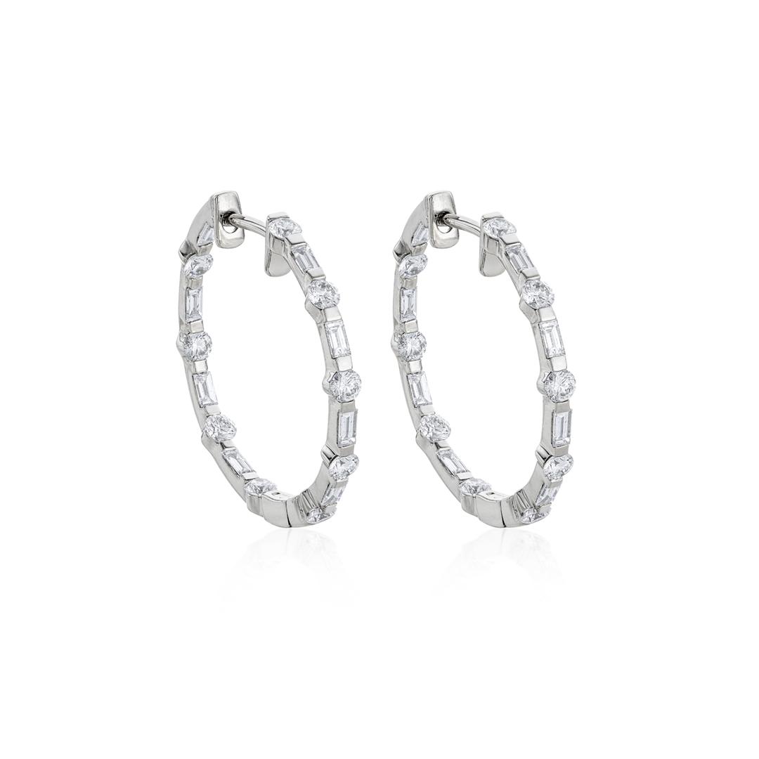 in and Out Baguette Diamond Hoop Earrings