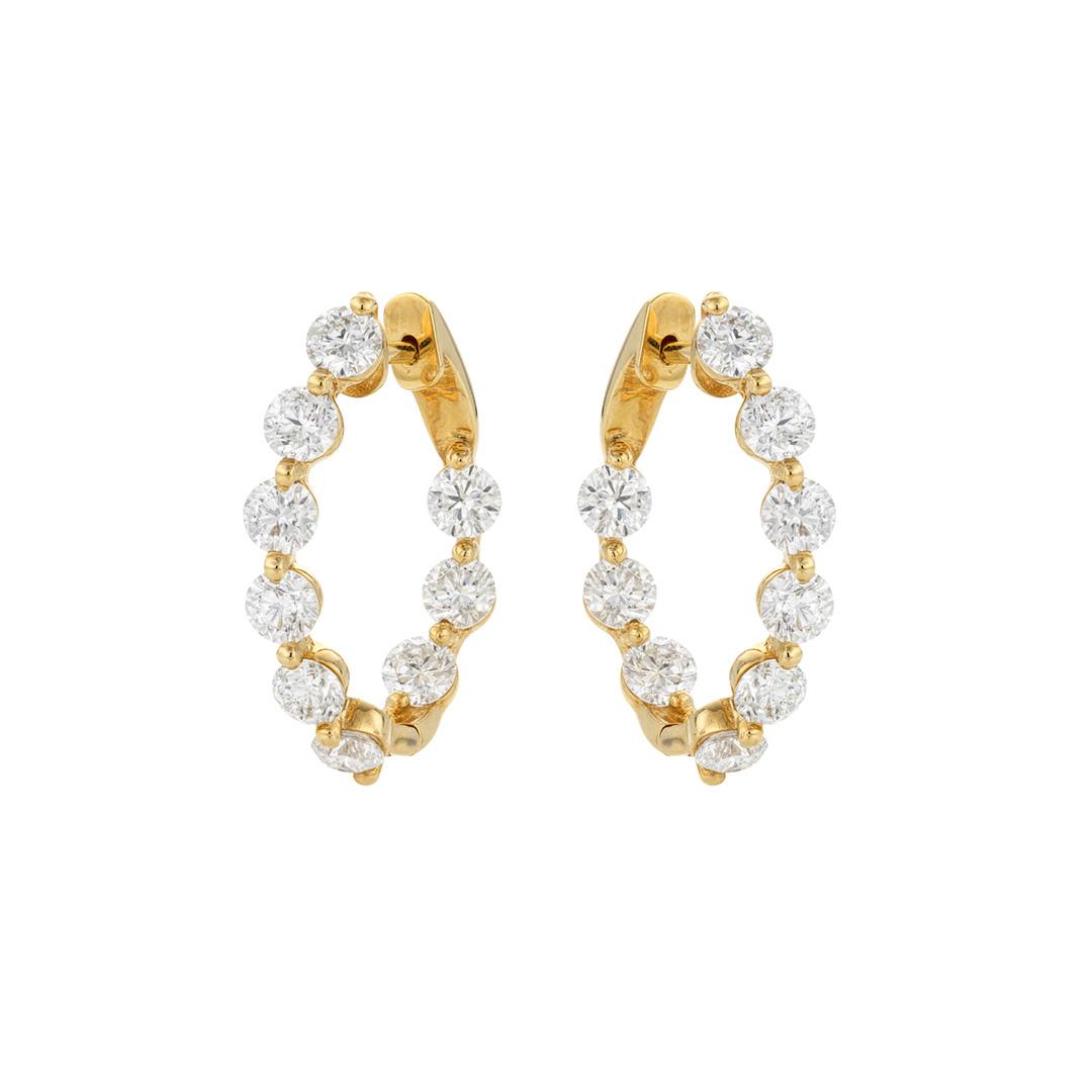 4.20 CTW Round Diamond Yellow Gold In and Out Hoop Earrings