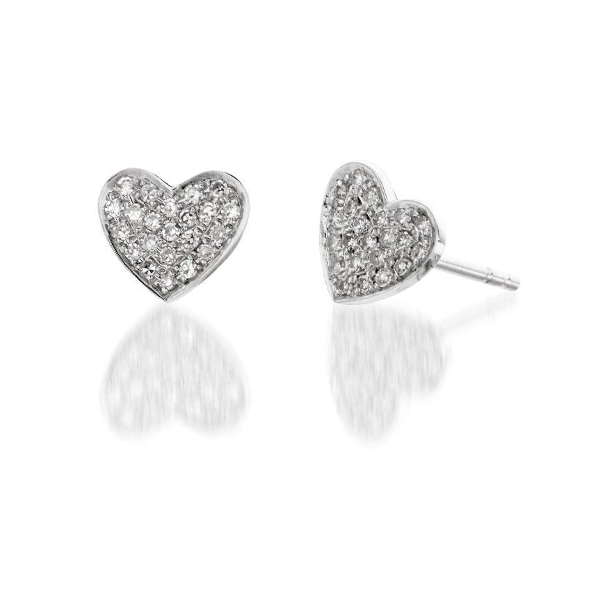White Gold Diamond Heart Post Earrings