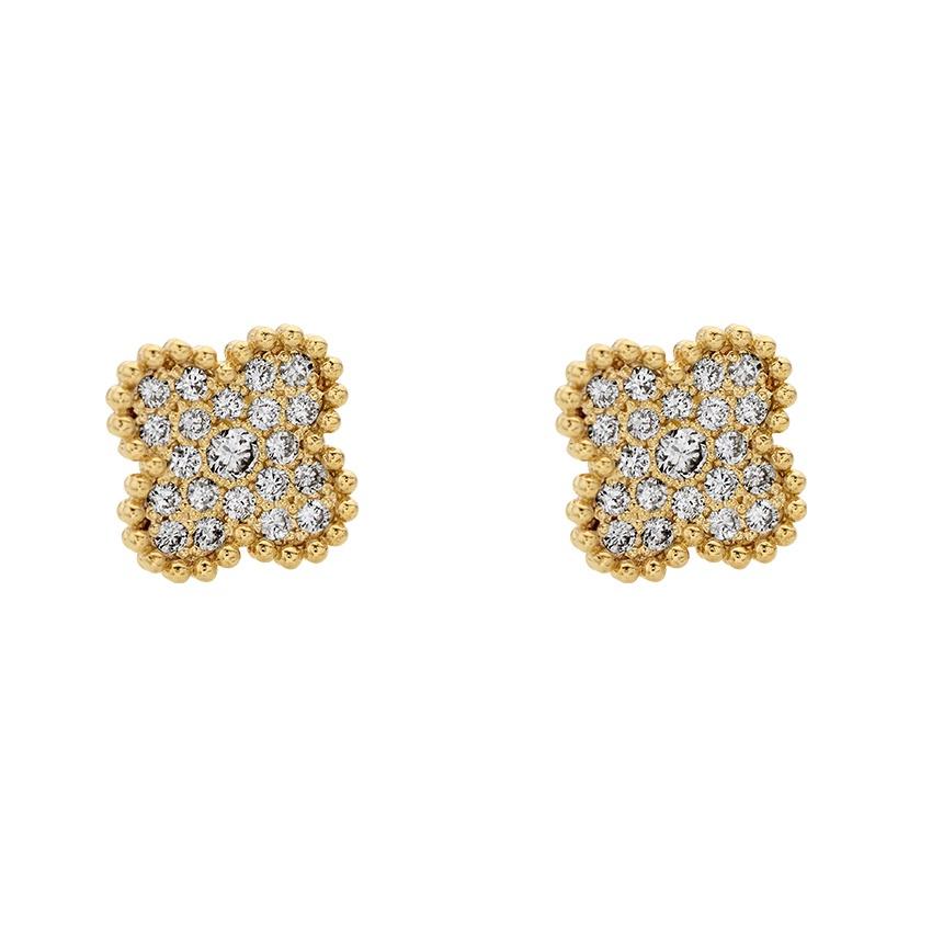 Yellow Gold Diamond Cluster Floral Post Earrings