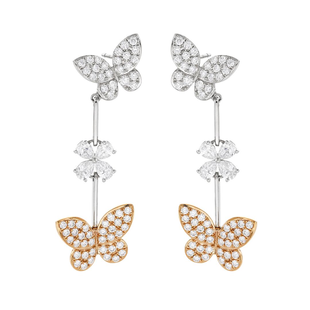 White and Rose Gold Butterfly Drop Earrings
