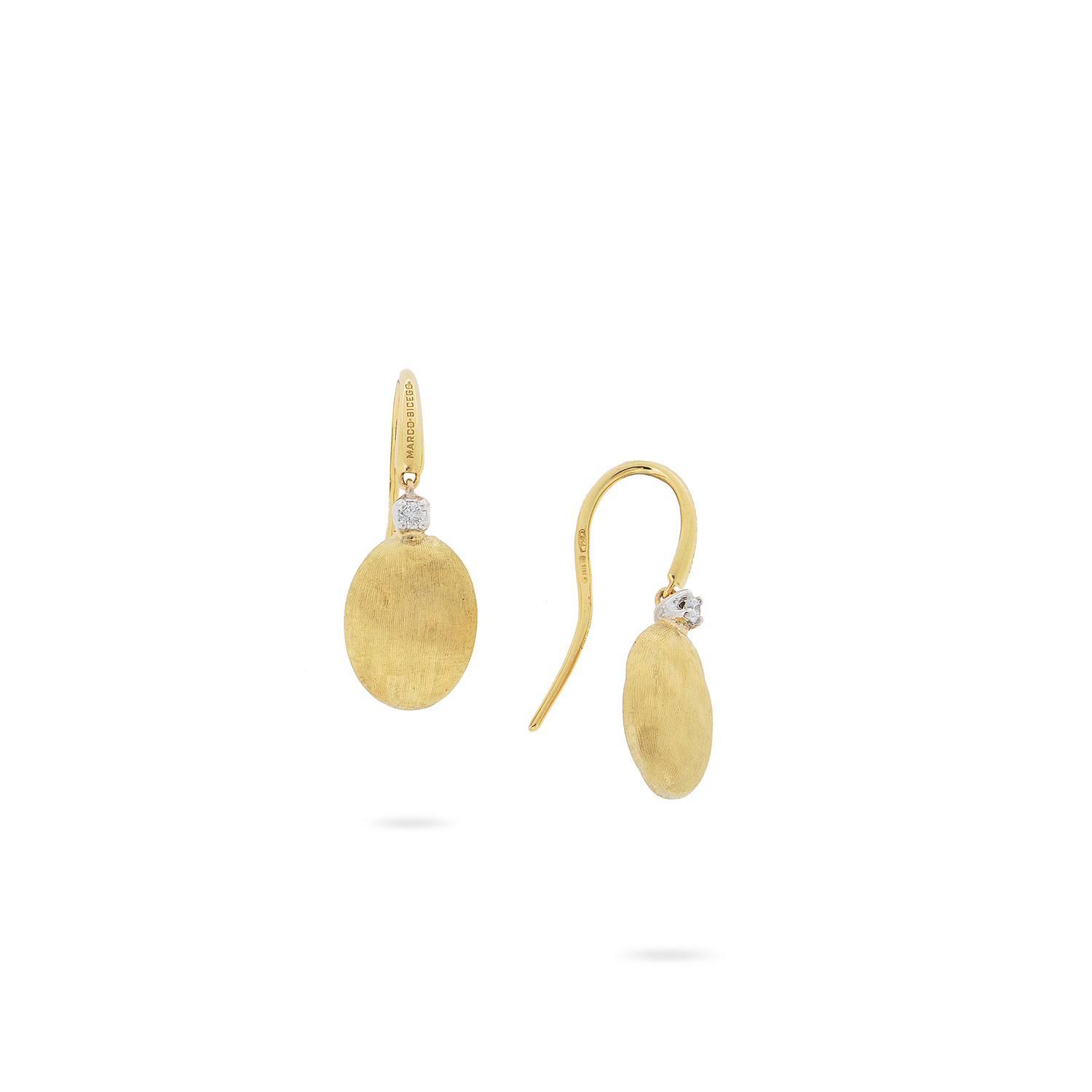 Marco Bicego Yellow & White Gold Satin Oval Disc Diamond Accented Earrings